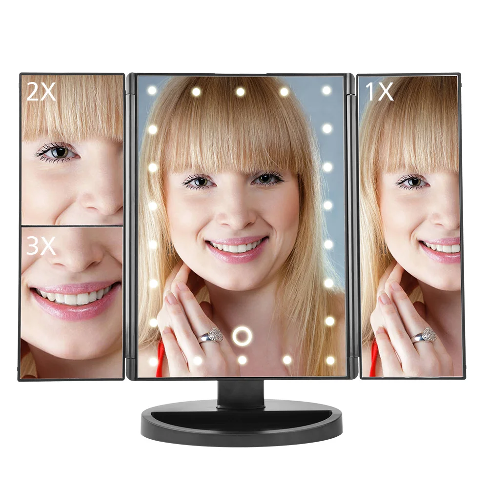 

22 Light Makeup LED Touch Screen Mirror Makeup 1X/2X/3X/10X Magnifying Mirrors 3 Folding Adjustable Mirror 3 Colors Dropshipping