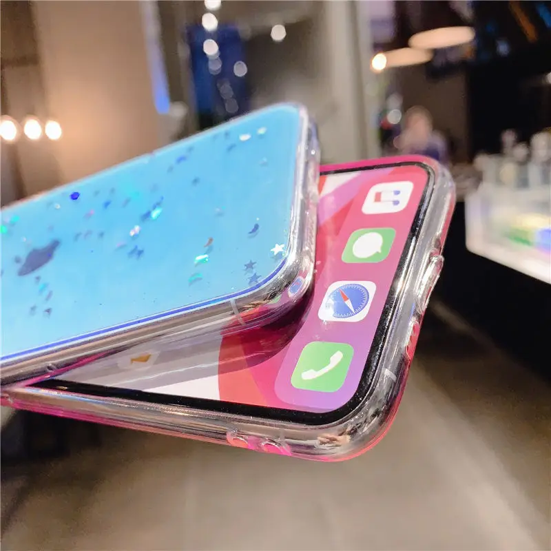 Блестящие прозрачные телефонные чехлы для iPhone 11 Pro Max XR XS Max X 8 7 6 6splus Bling Star Мягкая силиконовая задняя крышка для iPhone 11