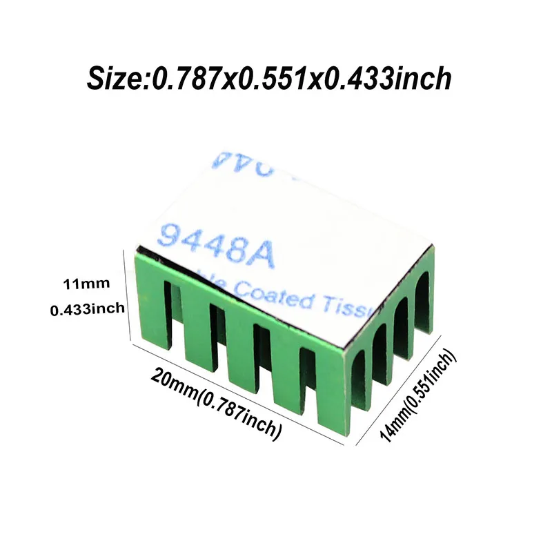 Younuon 20*14*11 mm Verde Alumínio Dissipador de Calor Radiador para Chip Eletrônico Led Ram Cooler Refrigerar 20x14x12 mm 100 Pcs - Imagem 4