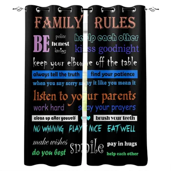 

Family Rules Colorful Text Window Curtains LivingRoom Kitchen Curtains Left and Right Biparting Open