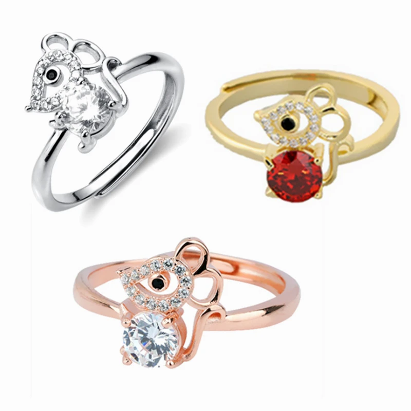 Женское кольцо в стиле бохо роскошное Брендовое однотонное с милой мышкой и