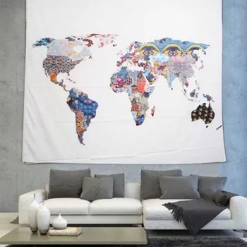 

2019 New World Map Tapestry Home Decor Wall Hanging Small Large Black White Blue Decorative Hippie Wall Tapestry Fabric Blanket