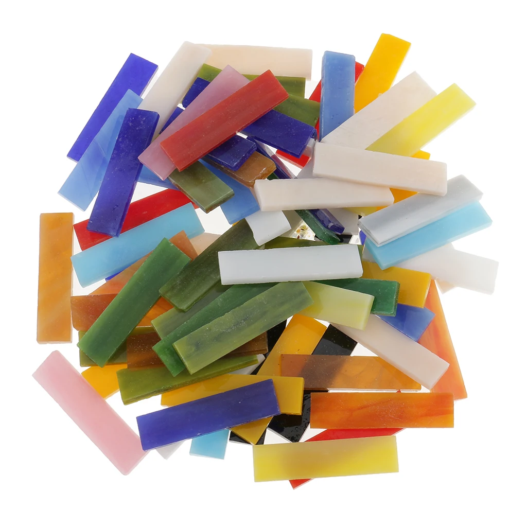70pcs Multicolor Rectangle Glass Pieces Mosaic Tiles for Art Crafts 10x40mm