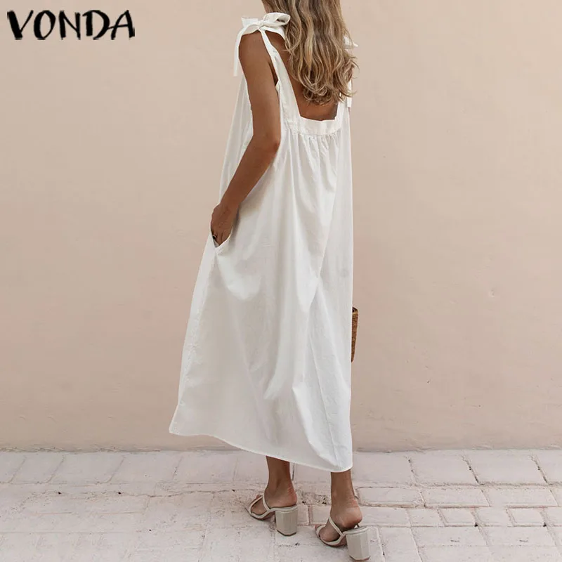 Сарафан для беременных VONDA, винтажное повседневное Хлопковое платье макси, сексуальное женское платье без рукавов, однотонное платье для беременных