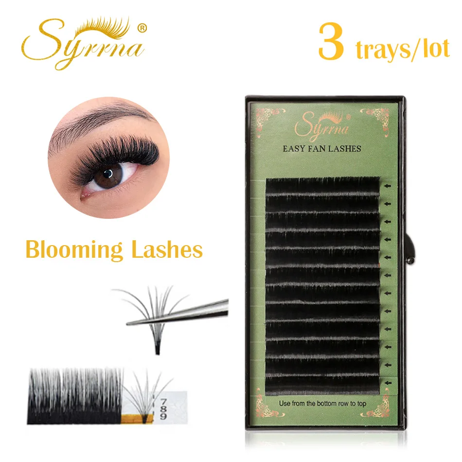 

Syrrna Easy Fan Blooming Eyelash Extension 3 Trays/Lot Austomatic Flowering Fast Fan Self-Making Fans 0.05/0.07/0.10 Volume Lash