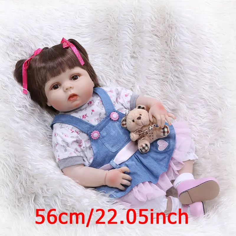 

22 Inch Reborn Doll Realistic Soft Full Silicone Vinyl Newborn Babies Toy Bear Clothes Pacifier Lifelike Handmade Gift 95AE