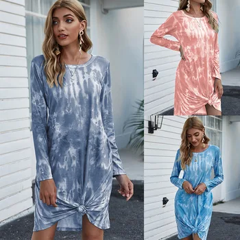 

clothing OWLPRINCESS 2020 New Style for Autumn and Winter Tie-Dye Gradient Loose Long-Sleeved Dress
