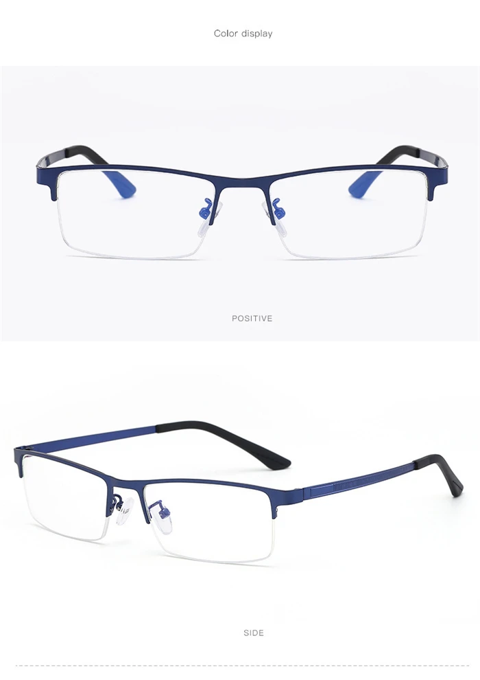 Halbrandlose Anti-Blau-Strahlen-Quadrat-Myopie-Brille, fertig, für Damen und Herren, Metall, für Studenten, verschreibungspflichtige Brillen, 0–0,5–0,75 bis–6,0 – Detail 6