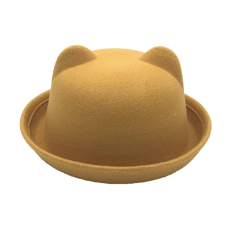 

Cartoon Ears Hat Boy girl Cute Fashion Felt cap Baby Cat Ears Warm Children Solid Color Dome Fedoras Trilby Welcomed Cap