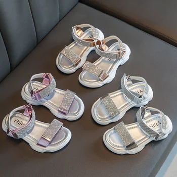 

Children Sandals Fashion Rhinestone Flat Sandals Non-slip Sport Sandal Kids Beach Shoes Comfortable Princess Shoes SZ247