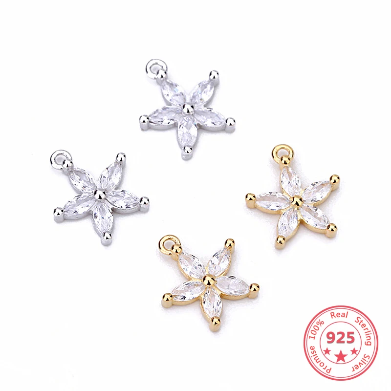 

Fashion 925 Silver Micro-inlaid Zircon Five-pointed Star Flower Earrings Pendant DIY Wild Accessories Making Jewelry