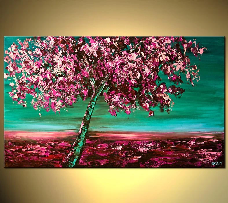 Hand Painted Acrylic Abstract Cherry Blossom Tree Oil Painting Canvas  Palette Knife Texture Painting Best Painting Quality|Painting &  Calligraphy| - AliExpress