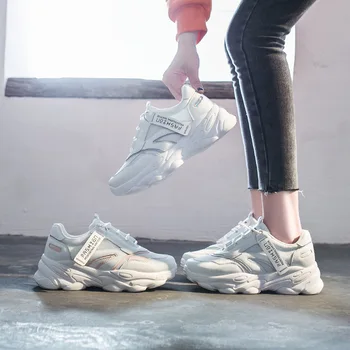 

High quality PU shoes spring 2020 new wild breathable casual sports shoes thick bottom outdoor running shoes women ZP-61