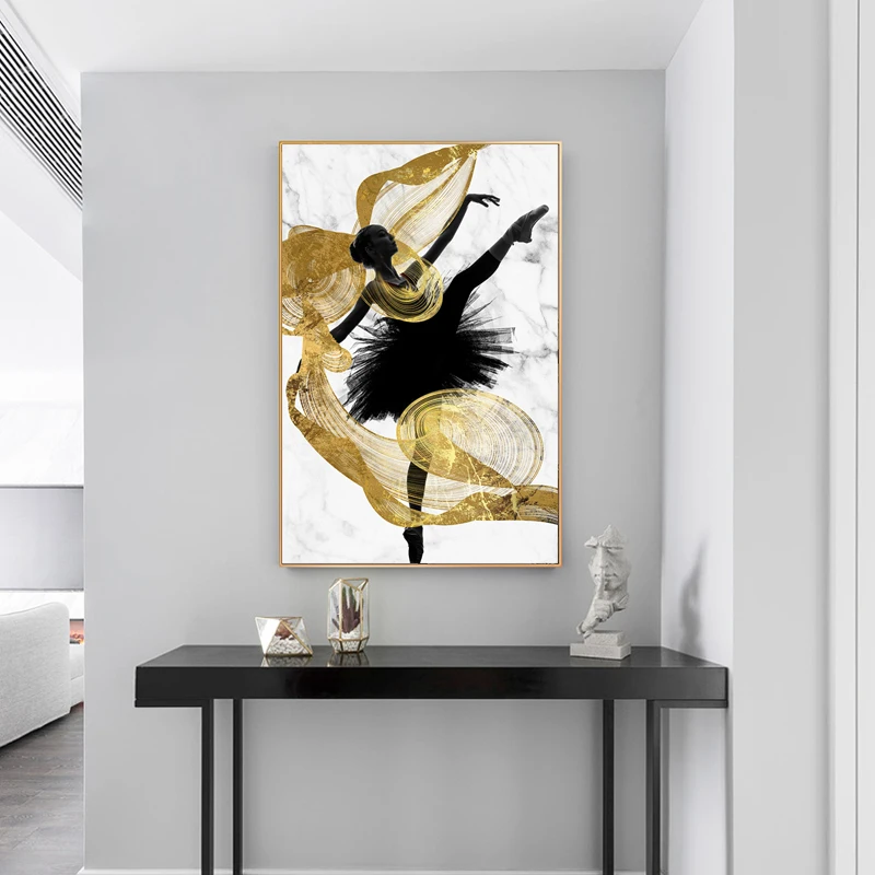 Gold-Ribbon-Flying-Dancer-Girl-Wall-Art-Canvas-Abstract-Poster-Prints-Painting-Modern-Decoration-Picture-Living (2)