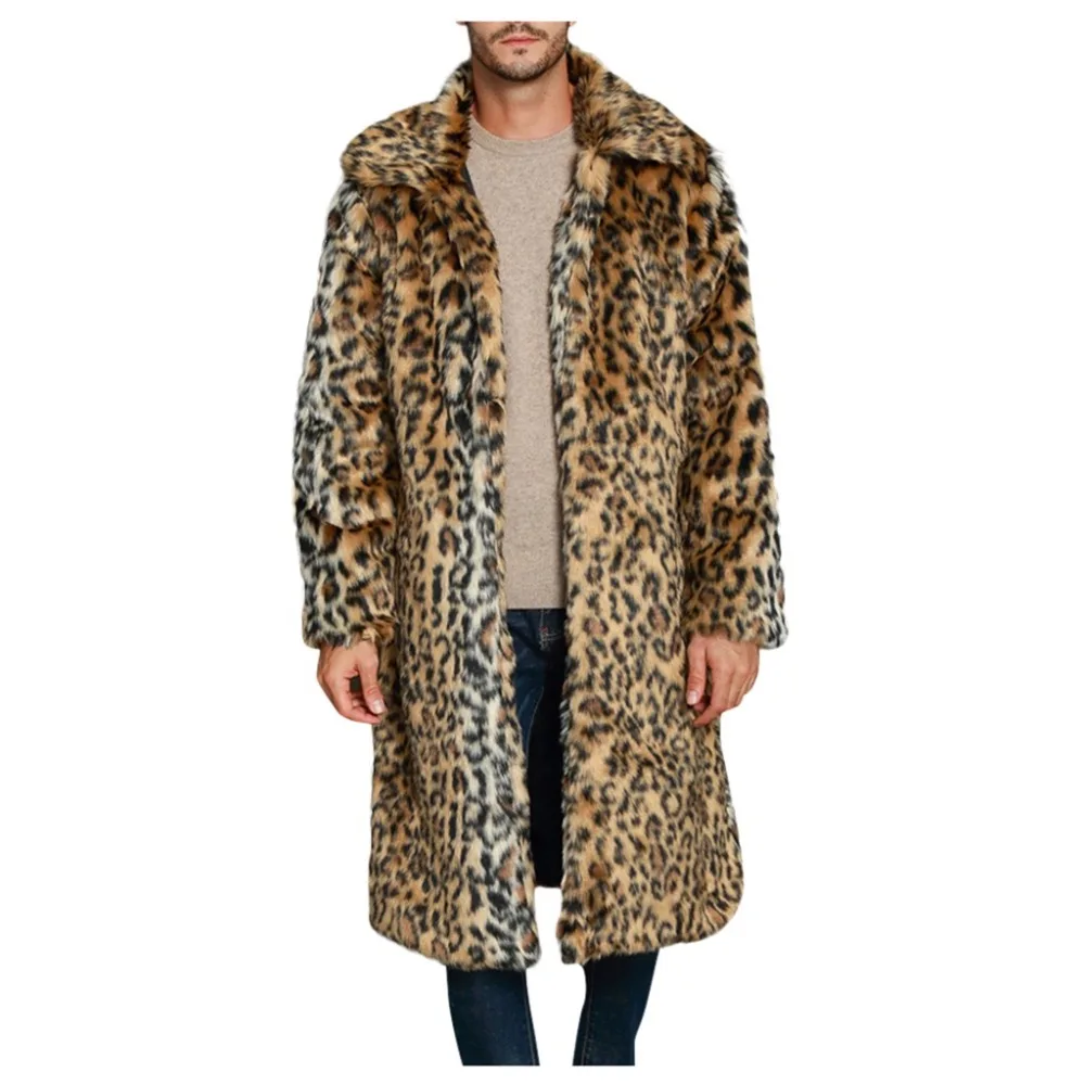 Winter Cardigan Mens Overcoat Warm Thick Faux Fur Coats With Hood Fur Parka Oversized Men Fur Overcoat Warm Faux Fur Jacket Men
