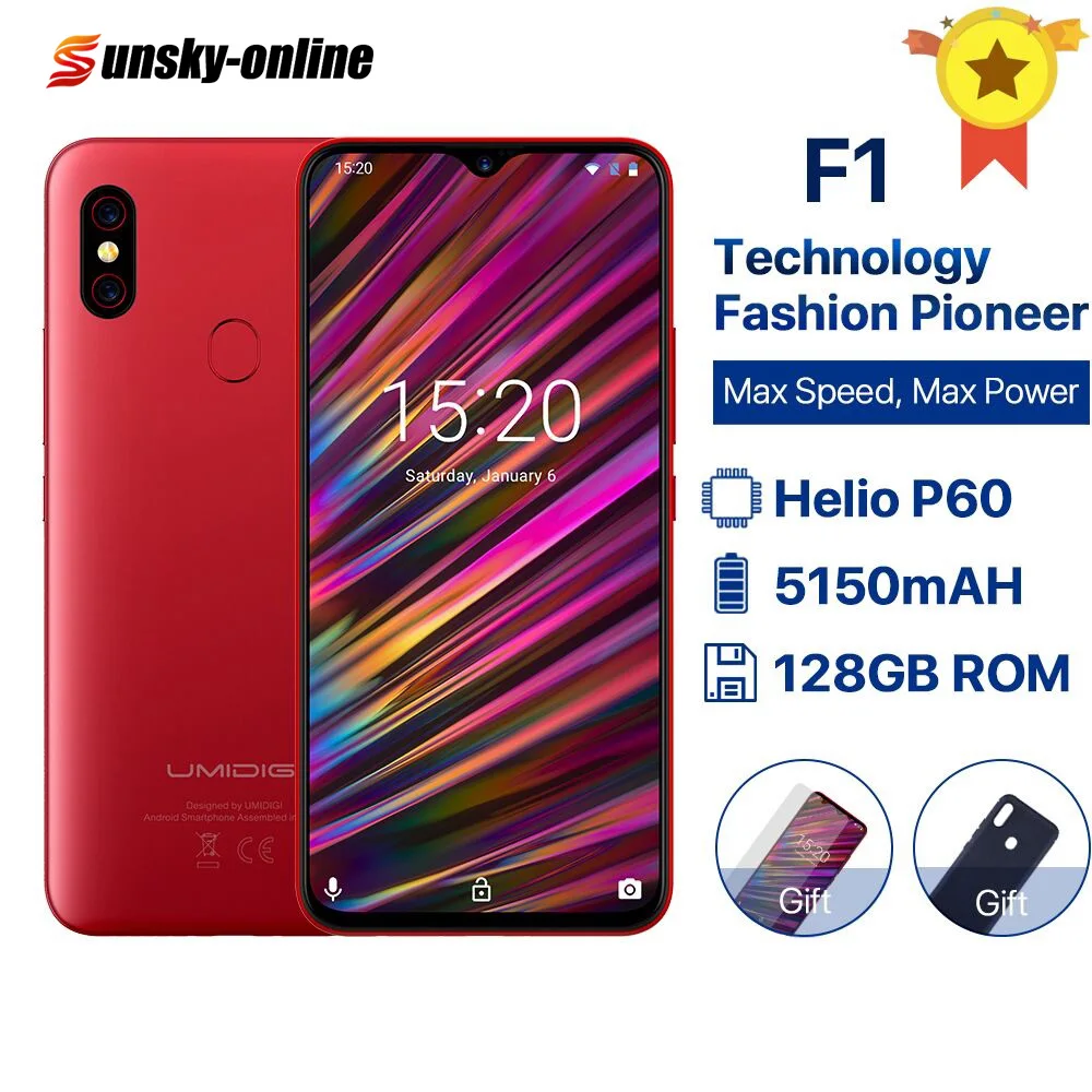 Смартфон UMIDIGI F1 Android 9 0 4 Гб + 128 ГБ 6 3 &quotFHD 16MP 8MP 5150 мАч 18 Вт Быстрая зарядка двойной 4G