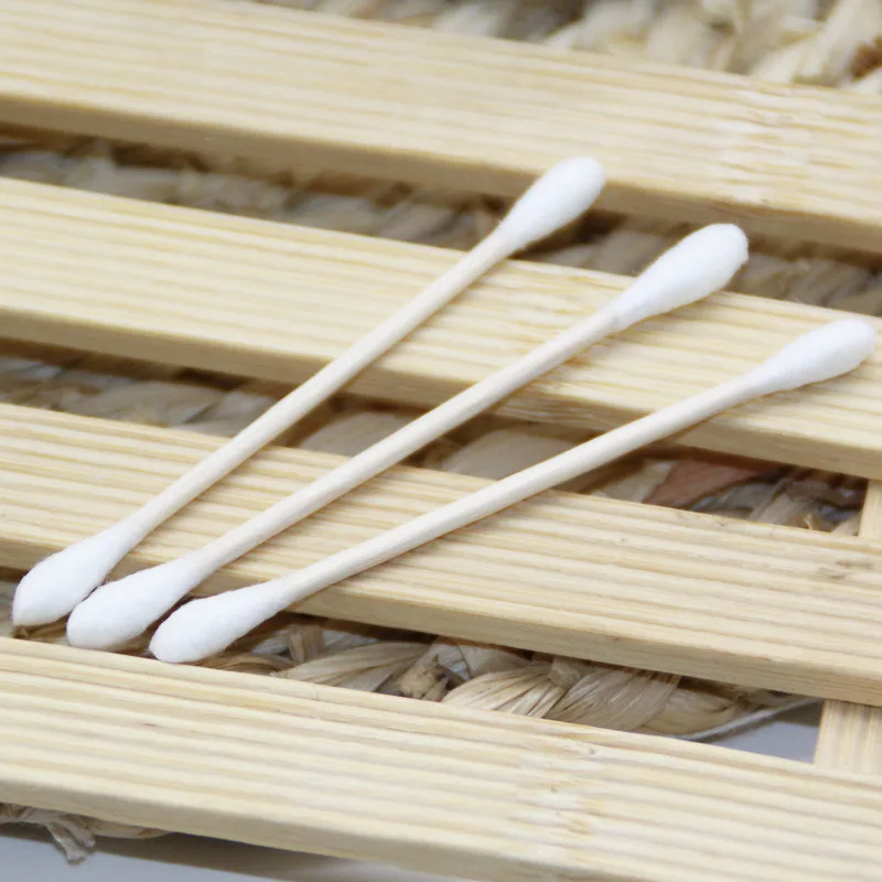 Top Grade Birch Double Headed Cotton Swab Shop on Behalf Swab Makeup 200 Counts Not Easy to Break Barreled Cotton Swab