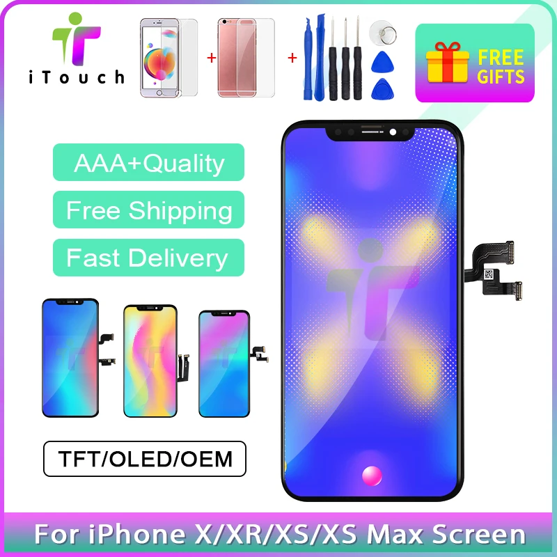 Высокое качество AAA+++ OLED OEM для iPhone X XS XR XS MAX ЖК-дисплей сенсорный экран Замена с 3D сенсорный дигитайзер сборка