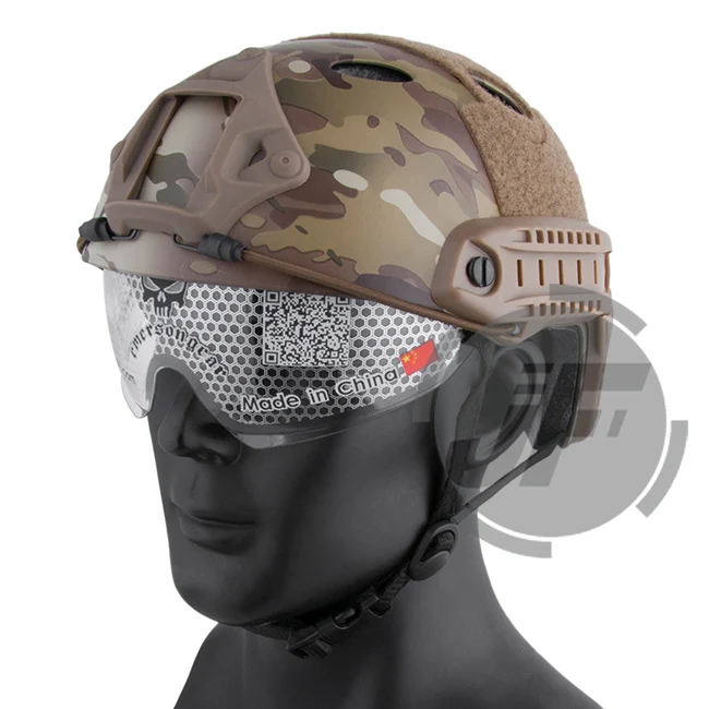 Emerson PJ Тип Быстрый Шлем EmersonGear тактическая стрельба Охота Bump прыжок шлем Goggle w/флип-вниз козырек+ NVG кожух - Цвет: MC