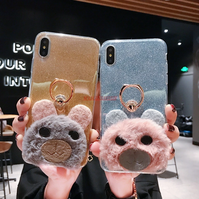 

Glitter Case For Huawei Mate S 7 8 9 Pro 10 20 Lite 20X P Smart Plus 2019 Bear Fur Plush Hair Silicone Cover Ring Phone Holder