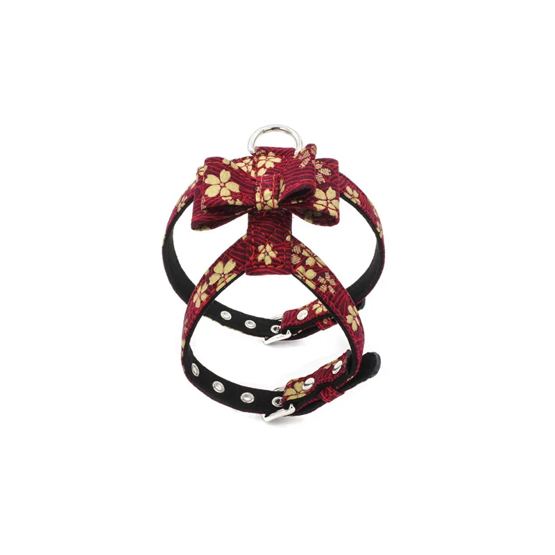 Red print Поводок для собак, кошек, Регулируемый мягкий кожаный бантик-не рождественский флаг, узор для щенков, котят, поводок для домашних животных, нагрудный ремень, жилет - Цвет: Red print
