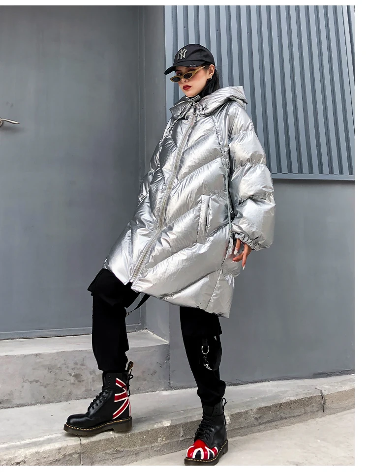 Женские зимние куртки, серебряная Глянцевая куртка, Женская свободная теплая куртка большого размера, пальто, модная верхняя одежда abrigos mujer invierno