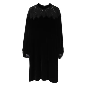 

Women Dress 2020 Spring Women's New Dress Silk High Waist Dress Retro Lace Hollow Black Dress