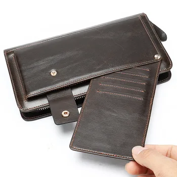 

Handmade leather wallet, male long trend zip wallet, vintage do old cowhide High-Capacity Multi-Card Bit Long Wallet Clutch Men