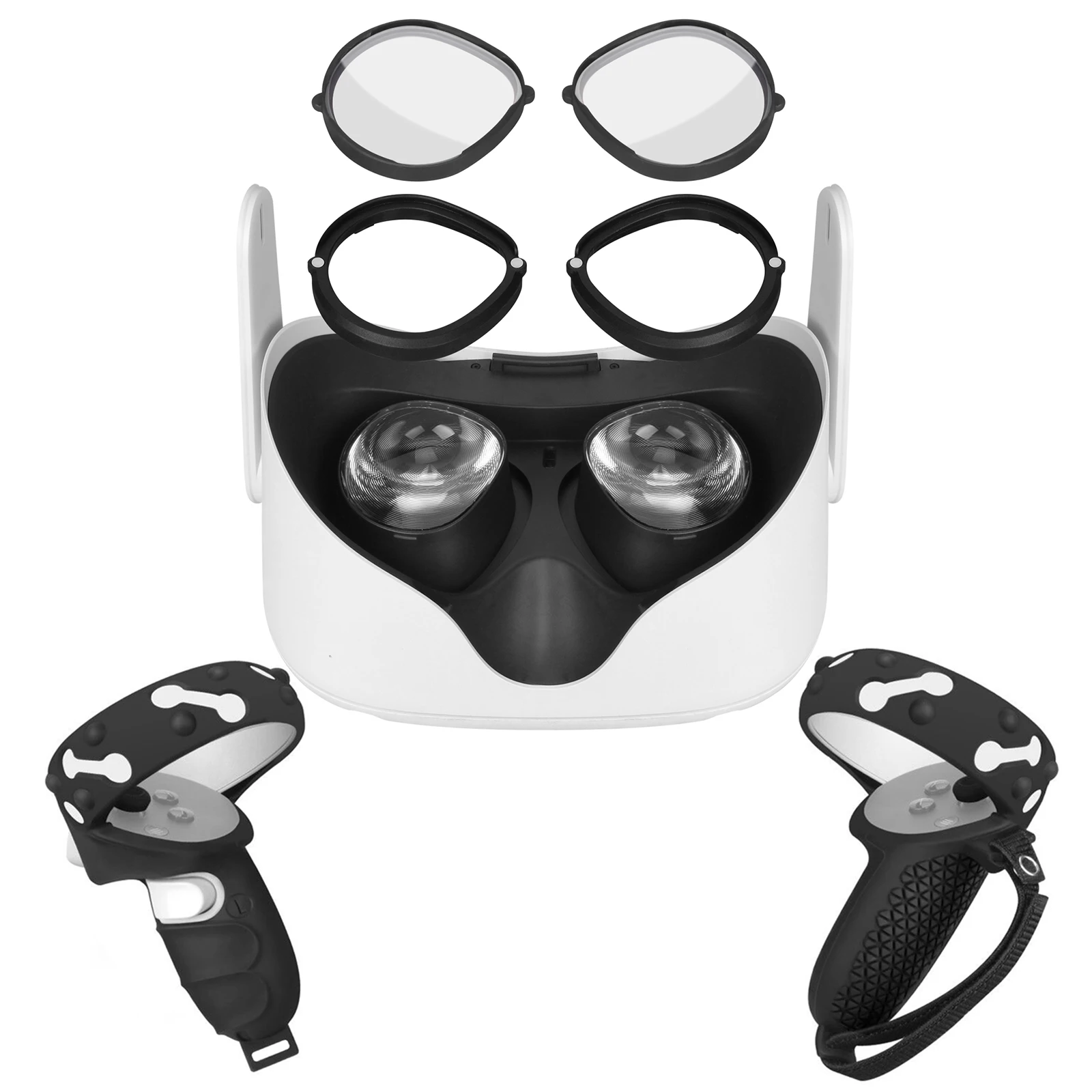 For Oculus Quest 2 VR Eyeglass Lens Protection Frame Pad with Anti-Blue Lens+Touch Controller Grip Cover&Hand Strap Accessories