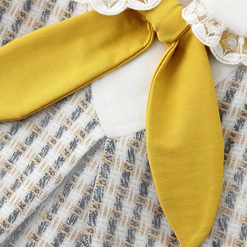 DFXD Toddler Dress Spring Elegant Dress Korean Style Peter Pan Collar Long Sleeve Cute Bow Plaid Party Princess Dress Vestidos