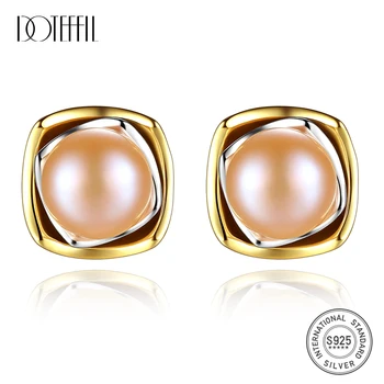 

DOTEFFIL Hot Sale Real 925 Silver Earring Gilt Natural Freshwater Pearl Stud Earrings For Women Gift Fashion Jewelry Wholesale