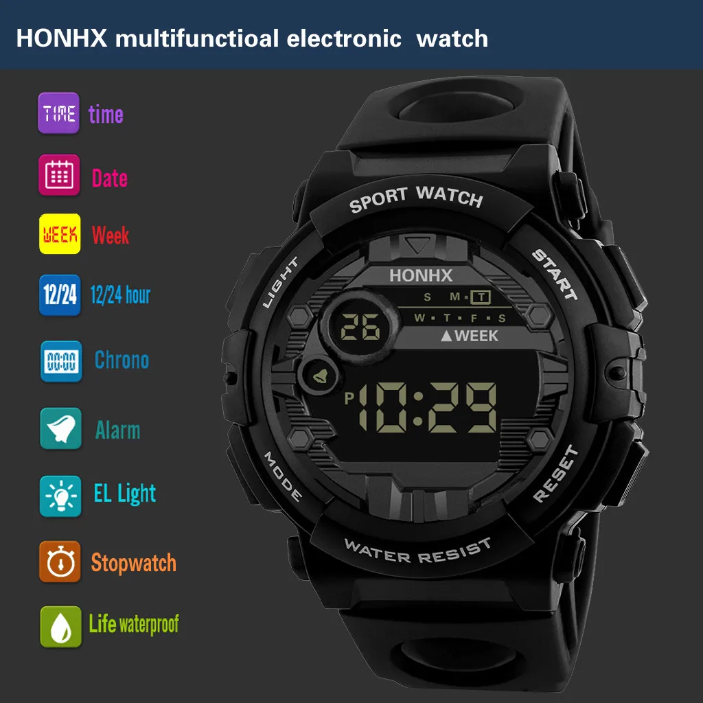 Новый Honhx роскошный Для мужчин s цифровые светодиодные Часы Дата спортивные
