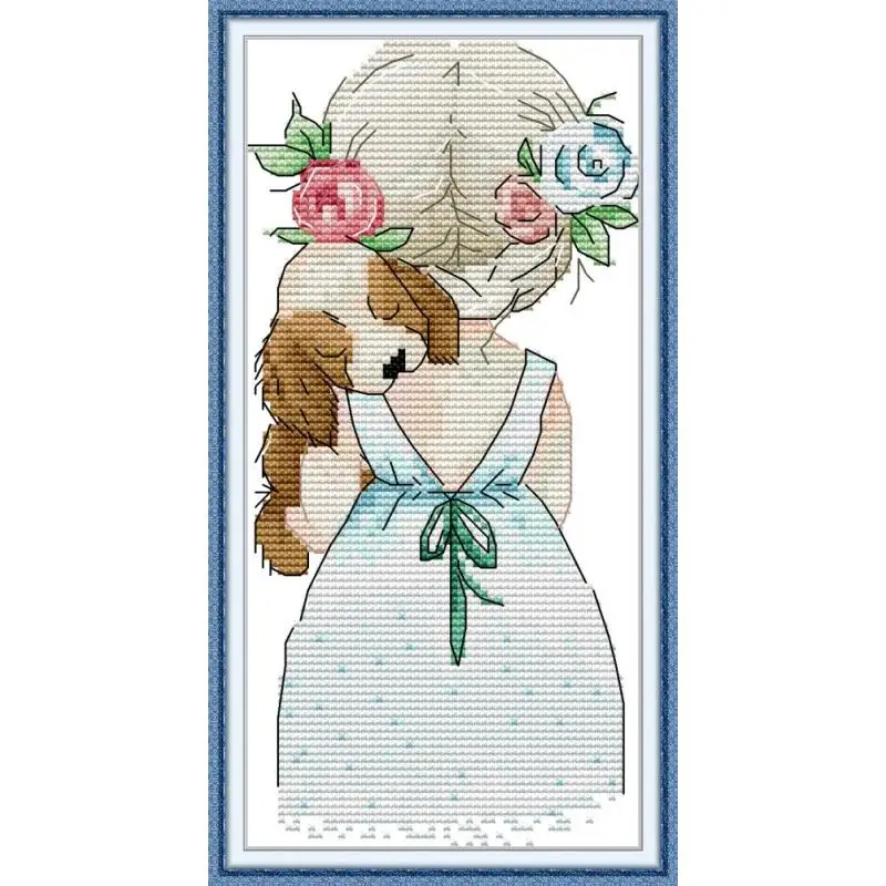 

Little Girl and Puppy Patterns Cross Stitch Kits Counted Printed Canvas 11CT 14CT Stamped Needlework Set Concert Embroidery Sets