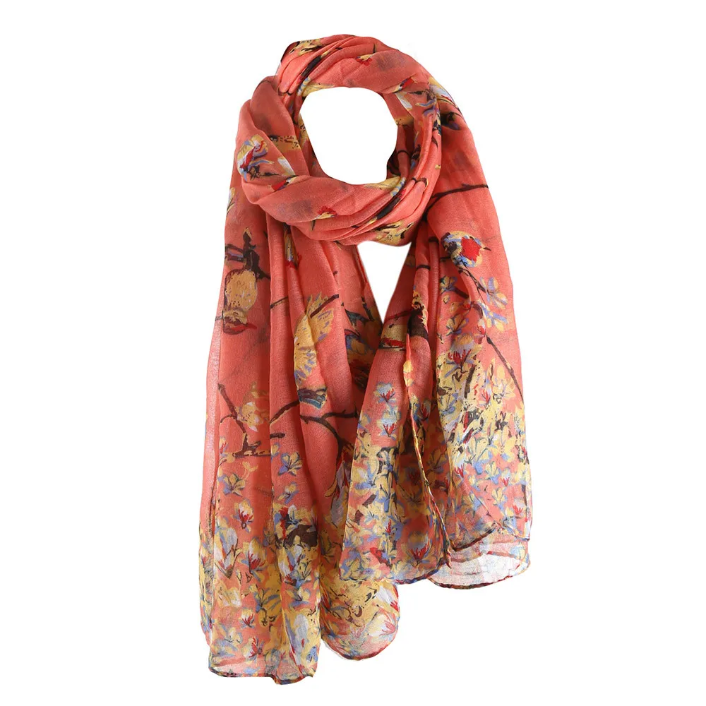 Роскошный Ретро Шелковый атласный шарф на шею, винтажные Большие шали с цветочным принтом, элегантный женский длинный шарф с принтом, теплая шаль
