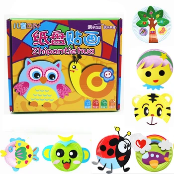 

10pcs/box Children rainbow paper plate DIY handmade toys/ Kids baby cartoon animal colorful paper disc kindergarten Kids Toys