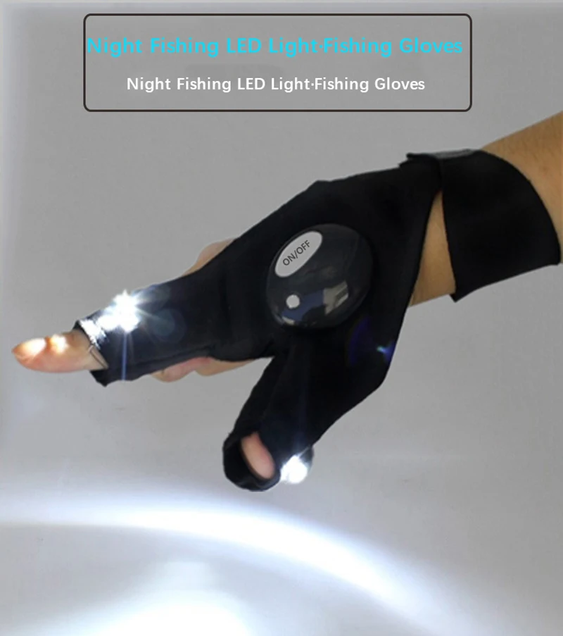 Outdoor Finger Glove with LED Light Flashlight Tools Gear Rescue Night Fishing 