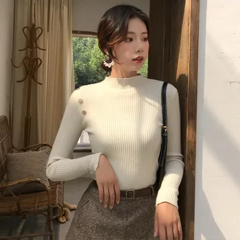 

Women Pullovers Sweater Autumn Winter Knitted Elasticity Casual Jumper Korean Slim Turtleneck All-match Warm Female Sweaters