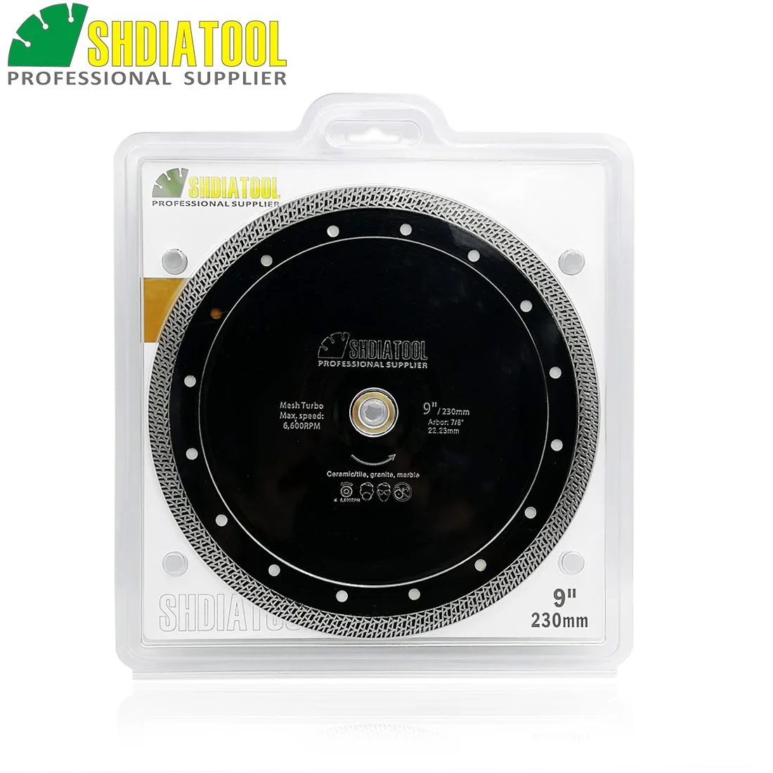 SHDIATOOL 1pc Dia 230mm/9" Hot-pressed Sintered Diamond Cutting Disc Mesh Turbo Diamond Saw Blade Granite Marble Tile Ceramic