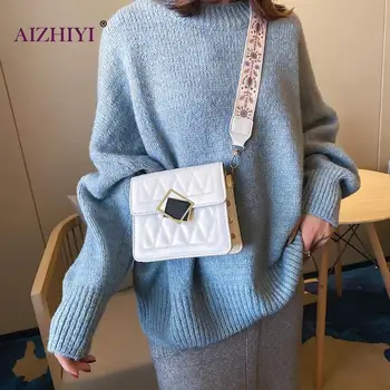 

Flap Crossbody Bags for Women 2019 Fashion PU Leather Wide Shoulder Strap Handbag Female Special Lock Design Messenger Bag