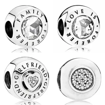

Family & Love Is Fovever Charms Pan Signature Girlfriend With Crystal Beads Fit Bracelet 925 Sterling Silver Bead Charm