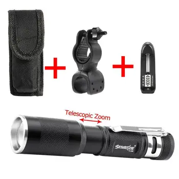 

Portable Skid-proof Q5 Flashlight Zoomable Outdoor Torch Light 3 Modes with Bicycle Holder Clip Battery Charger Torch Pouch