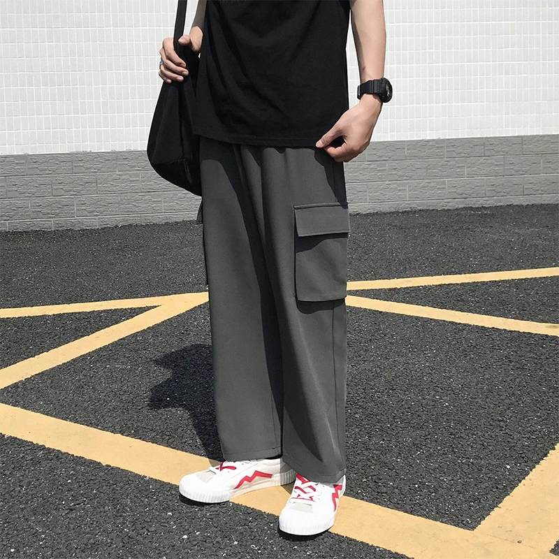 Casual Pants Men Pockets Plus Size 3XL Wide Leg Elastic Waist Mens Loose Harajuku Ulzzang Korean Style Streetwear Fashion Chic