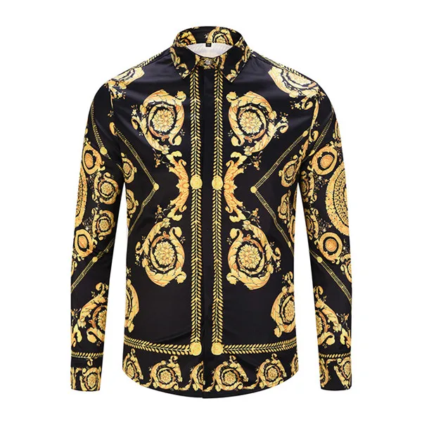 Men Gold Palace Floral 3D Print Shirts Man Hipster Luxury Dress Shirts Chemise Homme New Fashion Clothes camisa masculina - Цвет: men gold shirt 1