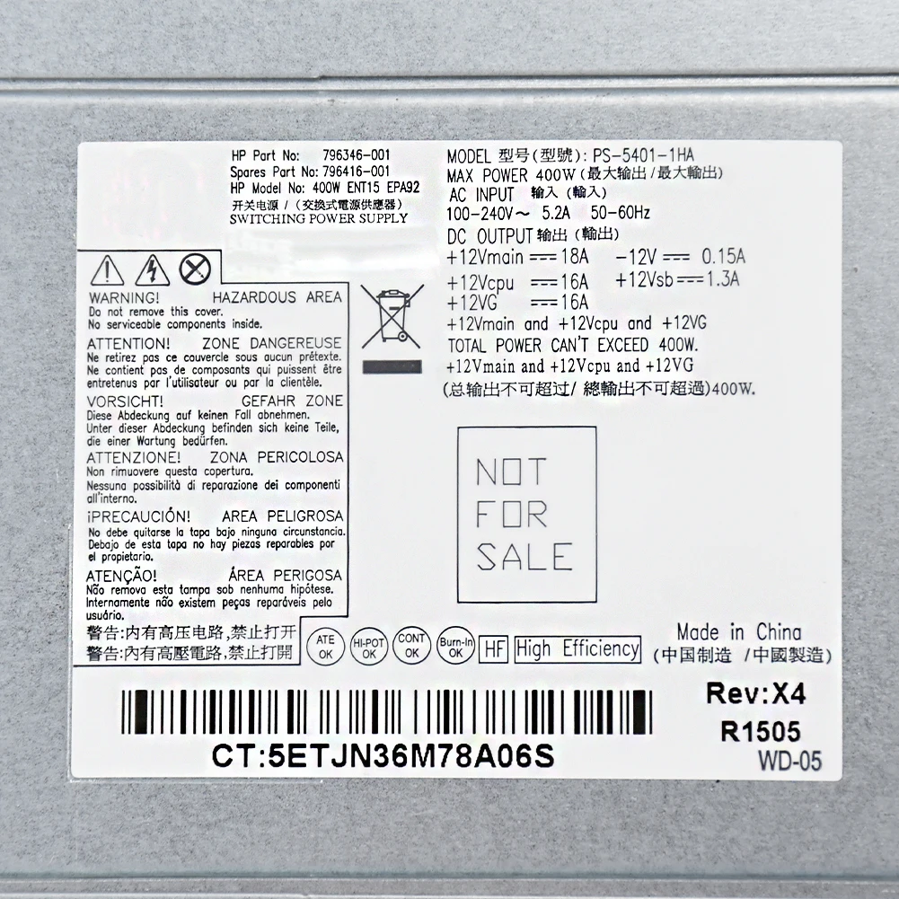 Used for HP Z240 Workstation Power Supply 400W PS-5401-1HA 796346-001 796416-001 PCE009 Psu