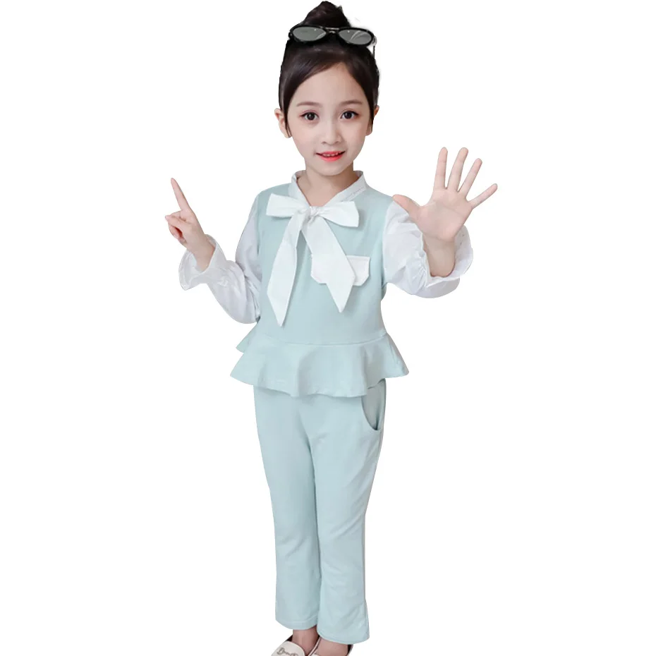 Clothes For Girls Patchwork Shirt + Pans 2PCS Girl Set Autumn Winter Kids 6 8 10 12 14 Year Scool | Мать и ребенок
