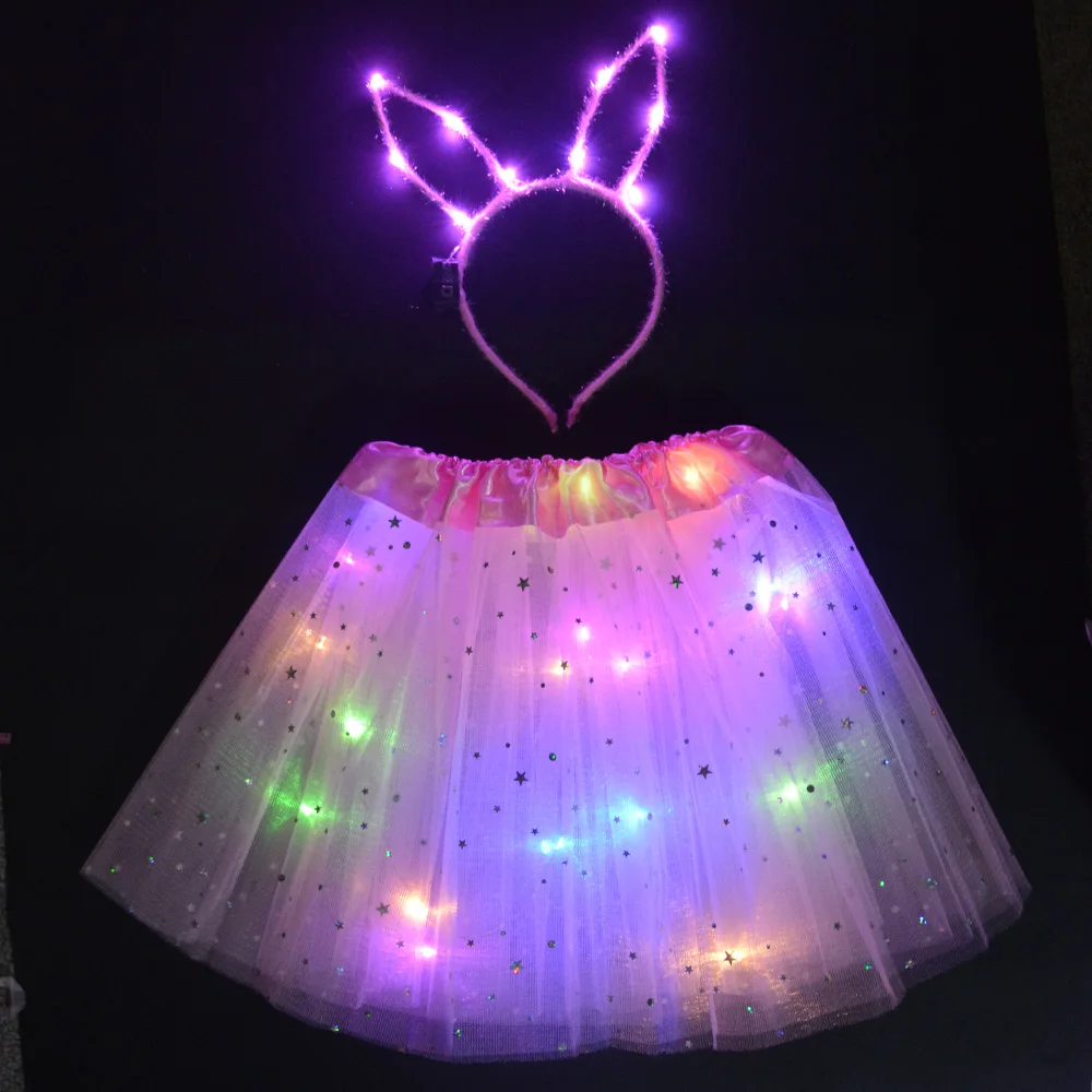 Вечерние, светящиеся светильник, юбка-пачка со звездами комплект с изображением кота, лисы, короны, кролика, подарок на день рождения, Рождественская светодиодная одежда для свадьбы для детей, женщин и девочек - Цвет: 3