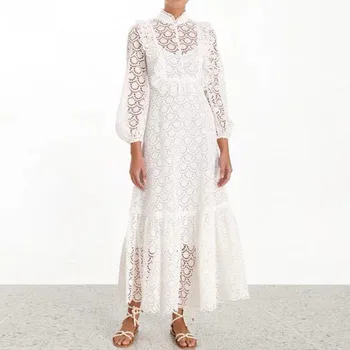 

2019 Dress Sexy Celebrity Hollow Out Full Patchwork Women Mandarin Collar Ruffles Night Club Body con Party Dresses Wholesale