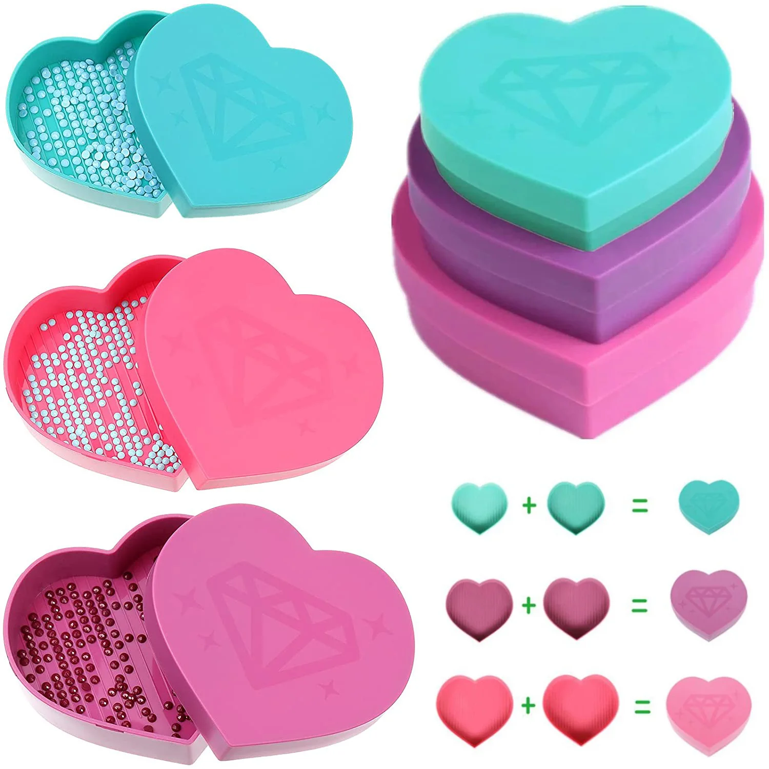 needle felting painting 5D Diamond Painting Tool Heart-Shaped Drill Diamond Tray Box Diamond Embroidery Accessories Large Capacity Tray Drill Plate Tray needle sculpting crochet