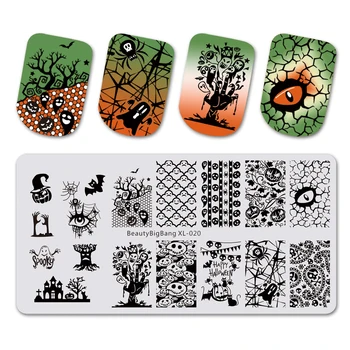 

BeautyBigBang Halloween Stamping Plate Nail Art Funny Ghost Nail Pattern Stamp Plate Mold Stencil For Nails Art Image Template