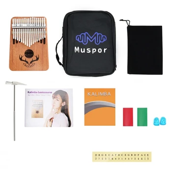 

MUSPOR 17 Keys Kalimba Thumb Piano Mahogany Finger Musical Instrument with Learning Book Tune Hammer
